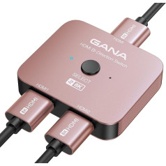 GANA 8K HDMI sadalītājs, HDMI 2.1 slēdzis Ultra HD 48Gbps, alumīnija divvirzienu HDMI slēdzis 2 in 1 Out vai 1 in 2 Out HDMI komutators, HDMI sadalītājs TV/PS5/Xbox atbalstam