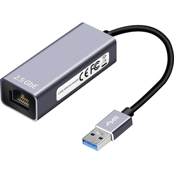 KUYiA USB 3.0 uz 2.5G tīkla adapteris, USB 3.0 uz Gigabit Ethernet adapteris, USB 3.0 uz RJ45 LAN Ethernet karte, 2500/1000/100Mbps, atbalsta Windows 7/8/10, XP, Vista, Mac/OS/Linux