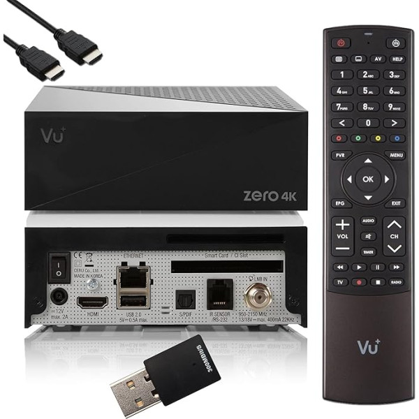 VU Zero 4K - UHD HDR satelīta uztvērējs ar 1x DVB-S2X uztvērēju, E2 Linux Smart uztvērējs, YouTube, CI + karšu lasītājs, multivides atskaņotājs, HbbTV multivides bibliotēka, USB, 300Mbit WiFi + EasyMouse HDMI kabelis