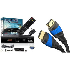 hd-line HDMI uztvērējs satelīta HD digitālais satelīta uztvērējs HDMI DVB S2 uztvērējs SAT HD HDMI satelīta uztvērējs, ar PVR Black & KabelDirekt - 2 m - 4K HDMI kabelis (4K @ 120Hz un 4K @ 60Hz, melns)