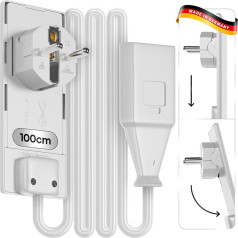 Evoline Plakanais savienotājs pagarinātājs ar eiro kontaktdakšu, balts, 100 cm, ražots Vācijā, mēbeļu savienojums ar sienu, pagarinātājs ar plakanu savienotāju 100 cm, pagarinātājs ar plakanu savienotāju (balts, 100 cm)