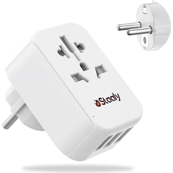 Staaly Pasaules/ASV/UK uz ES kontaktligzdas adapteris 3 USB pieslēgvietas no 2/3 kontaktiem uz 2 kontaktiem Schuko kontaktdakšas no Apvienotās Karalistes uz Eiropas kontaktdakšas adapteri, kas piemēroti A B B G I J L tipa ierīcēm ar 250 V 10 A dro