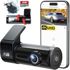 AQV Dashcam Auto priekšējā aizmugurējā 4K WiFi autokamera ar 64 GB SD karti, cilpas ierakstīšana, G-sensors, lietotnes vadība, super nakts redzamība, 170° + 140° platleņķis, stāvvietas uzraudzība, drošāks superkondensators