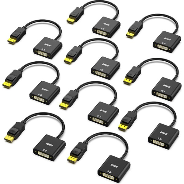 BENFEI DisplayPort uz DVI pārveidotājs 10 Pack Gold Plated DP/Display Port to DVI-D Cable HDTV Adapteris Pārveidotājs no vīriešu uz sieviešu konvertors