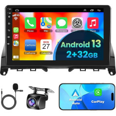 Auto radio priekš Mercedes-Benz C-Class W204 S204 2006-2011 ar Wireless Carplay & Android Car, 2 + 32 GB 9 collu auto radio ar balss vadību, GPS, SWC, FM, AM, DSP, WiFi, Bluetooth 5.2, aizmugures skata kamera