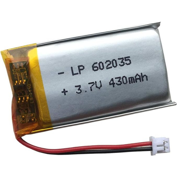 3,7 V 400 mAh 602035 Lipo uzlādējams litija polimēra jonu akumulators ar JST Ph1,25 mm savienotāja spraudni