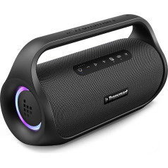 Tronsmart Bluetooth skaļrunis, ar ritmu vadāms gaismas šovs, 50 W stereo skaņa, 15 stundu akumulators, ar barošanas banku, uzlabota IPX6 ūdensizturība, āra ballīšu skaļrunis dārzam, brīvdabai, kempingam, melns