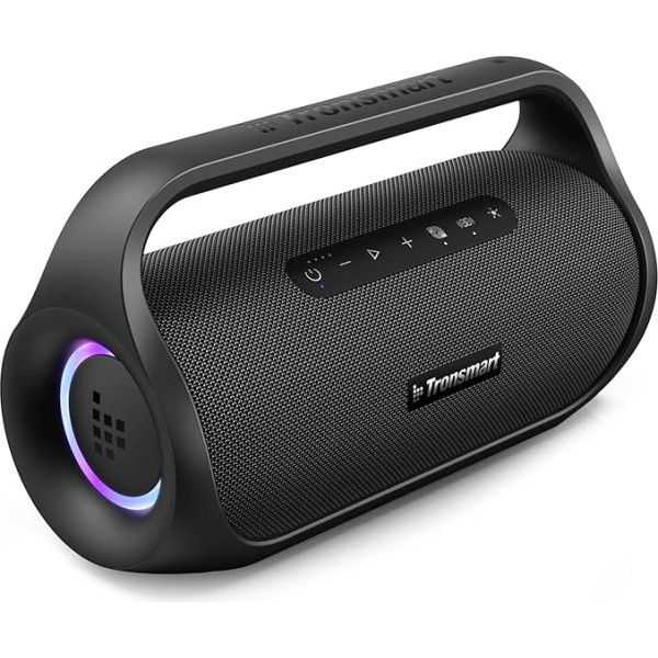 Tronsmart Bluetooth skaļrunis, ar ritmu vadāms gaismas šovs, 50 W stereo skaņa, 15 stundu akumulators, ar barošanas banku, uzlabota IPX6 ūdensizturība, āra ballīšu skaļrunis dārzam, brīvdabai, kempingam, melns