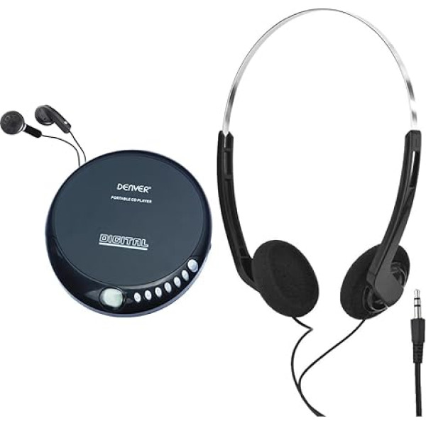 Denver DM-24 Discman, melns & Monacor 221270 MD-22 Stereo austiņas, melnas