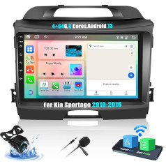 4+64G 8 Core Android 13 Radio 2DIN priekš Kia Sportage 2010-2016 ar CarPlay Android auto radio ar ekrānu 9 collu atbalsts Mirror Link Bluetooth GPS FM RDS WiFi SWC DSP/EQ + atpakaļgaitas kamera