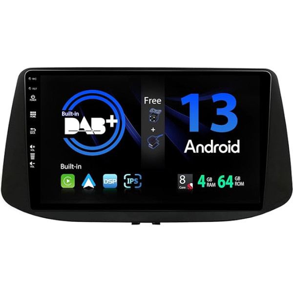 SXAUTO Android 13 - [Iebūvēts DAB] - IPS auto radio Hyundai i30 (2017-2018) - Iebūvēts Carplay/Android Car - LED kamera + mikrofons - 4G + 64G - 360-CAM stūres kontrole Fast Boot WiFi DSP - 2 DIN