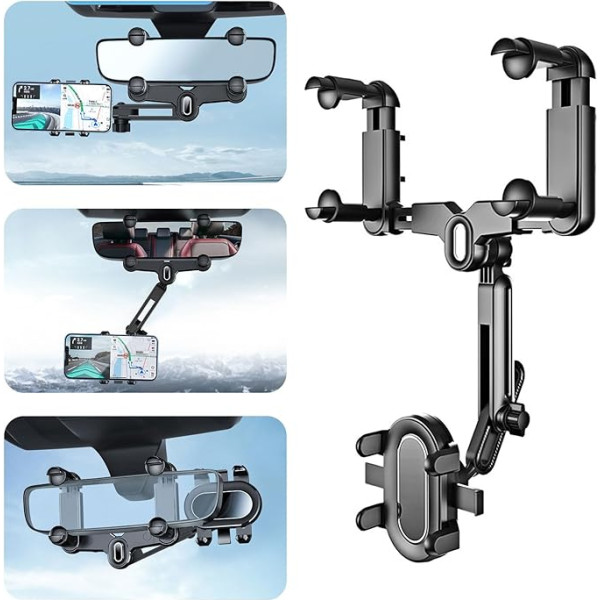 EEEKit Mobilā tālruņa turētājs - auto spogulis, 360° rotējošs atpakaļskata spoguļa tālruņa turētājs, izvelkams mobilā tālruņa turētājs 4-7 collu mobilajiem tālruņiem