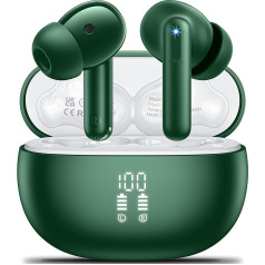 Bluetooth In-Ear austiņas Bezvadu Bluetooth 5.3 HiFi Stereo skaņa, austiņas ar 4 ENC atcelšanas mikrofonu, 42H bezvadu austiņas ar LED displeju, IPX7 ūdensnecaurlaidīgas, piemērotas sportam/birojam, zaļas krāsas