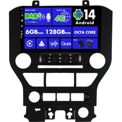 SXAUTO Android 13 - [Iebūvēts 4G LTE un DAB] - 6G + 128G - Auto radio Ford Mustang (2015-2020) - Dual Band WiFi - CarPlay Android Car - Kamera + Mic - Stūres vadības DSP - 8-core QLED 9 collu