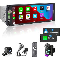 Alondy [Bezvadu] Auto radio ar vienu DIN ar 6,9 collu / 17,5 cm ekrānu, saderīgs ar Apple CarPlay, Wireless/Android, Bluetooth Type-C USB 2.1A, Quick Charge, atpakaļgaitas kamera, AM/FM/RDS Radio DSP