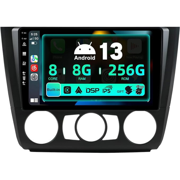 SXAUTO ¦8G+256G ¦ Android 13 Auto radio BMW 1. sērijas E81/E82/E87/E88/E88 (2004-2012) - Iebūvēts Carplay/Android Car/DSP - Kamera + MIC - DAB stūres vadības stūres vadība Fast Boot 360-CAM WiFi - 2 DIN IPS 9