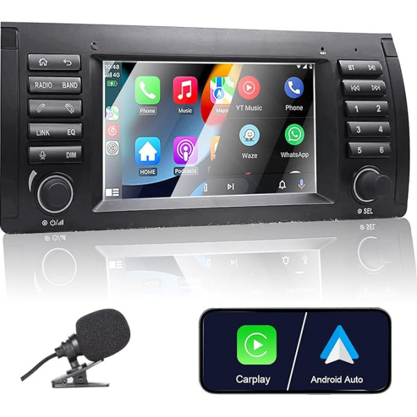 Liulbobu Auto radio BMW E39 E53 5. sērijas X5 M5, saderīgs ar Apple Carplay un Android Car, 7 collu radio ar skārienekrānu/Bluetooth/FM/AM/USB/DSP/RDS/Mirror Link