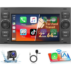 Podofo 2+64G Android 13 auto radio Ford Focus C-max S-max Galaxy Fusion Fiesta Mondeo / Kuga Transit Connect ar Wireless Carplay Android Car, 7 collu skārienjūtīgais ekrāns, radio ar Bluetooth, WiFi, GPS