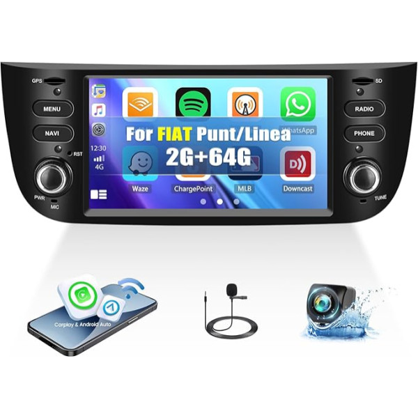 2G + 64G Android 13 auto radio Fiat Punto (2010-2016) / Linea (2012-2015) ar bezvadu Carplay Android Car, 6,2 collu skārienjūtīgais displejs, auto radio ar Mirror Link GPS navigāciju Bluetooth FM/RDS SWC