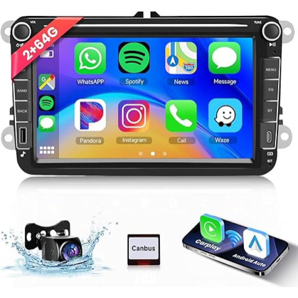 Hodozzy Carplay auto radio VW Passat Golf Seat Altea Skoda Octavia ar USB/Type-c/Navi/WiFi, 7 collu VW auto radio Bluetooth ar Android Car/EQ/Mirror Link/FM/RDS/SWC/USB + atpakaļgaitas kamera