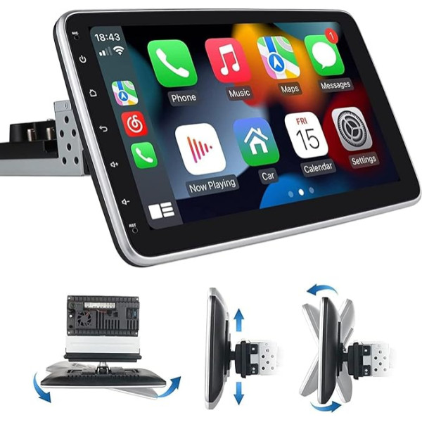 Vienvietīgs 1 DIN auto stereo radio ar bezvadu Apple CarPlay Android automašīnā, 10,1 collu noņemams, grozāms, pagriežams HD skārienekrāns, GPS navigācija ar Bluetooth, atbalsta aizmugures kameru, audio video uztvērējs