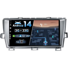 BXLIYER Android 14 Auto radio piemērots Toyota Prius LHD (2005-2012) - Iebūvēts CarPlay Android Car - Bezmaksas atpakaļgaitas kamera - 2G + 32G - IPS 9 collu 2 DIN - DAB stūres vadība Fast Boot WiFi