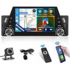 Inefala Bluetooth-Autoradio 1 Din Kompatibel mit Carplay Android Auto, 5-Zoll-Touchscreen-Stereo Auto unterstützt Bluetooth-Freisprecheinrichtung/Mirror Link/FM-Radio/USB/Typ-C/EQ mit Rückfahrkamera