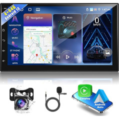 4+64G podofo 2 DIN auto radio ar bezvadu CarPlay/Android Car/Mirror Link, 7 collu Bluetooth multimediju atskaņotājs ar balss vadību/FM/TF/USB/AUX/SWC + tālvadības pults + atpakaļgaitas kamera + mikrofons