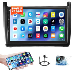 2 + 64 GB: Carplay auto radio VW Polo 6R 6C 9N 2008-2020 ar Android Car, skārienjūtīgais ekrāns 9 collu Android 13 auto radio ar GPS WiFi WiFi FM/RDS Bluetooth Mirror Link AUX + AHD atpakaļgaitas kamera & Mic