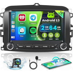 Androi Auto Radio Fiat 500L (2013-2019) Radio bezvadu Apple CarPlay Android automašīnai, 2G + 64G Radio 7 collu ekrāna displejs Bluetooth Hands-Free komplekts GPS WiFi FM RDS atpakaļgaitas kamera