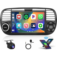 2 + 64 GB 7 collu 7 collu radio ar Android 13 priekš Fiat 500 2007-2015, auto radio ar bezvadu CarPlay, Android Car, FM RDS, navigācija GPS, Bluetooth, WiFi, USB, MIC + atpakaļgaitas kamera