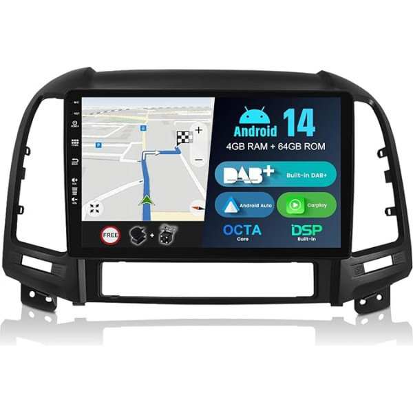 BXLIYER - Iebūvēts DAB - Android 12 IPS auto radio Hyundai Santa FE (2006-2012) - Bezvadu Carplay/Android Car - 4G+64G - LED kamera + mikrofons - 9 collu 2 DIN - Vadāms no stūres rata WiFi Fast-Boot