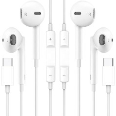 2 Pack USB C austiņas iPhone 15 Pro Max 15 Plus iPad Pro, C tipa austiņas ar mikrofonu Hi-Fi stereo austiņas USB C ar kabeli In-Ear austiņas Samsung S23 S22 S21 S20 A54, Google Pixel 8 7 6A,