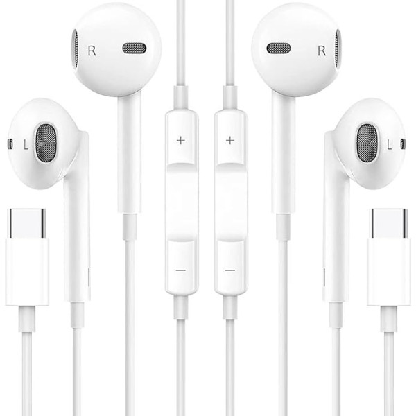 2 Pack USB C austiņas iPhone 15 Pro Max 15 Plus iPad Pro, C tipa austiņas ar mikrofonu Hi-Fi stereo austiņas USB C ar kabeli In-Ear austiņas Samsung S23 S22 S21 S20 A54, Google Pixel 8 7 6A,