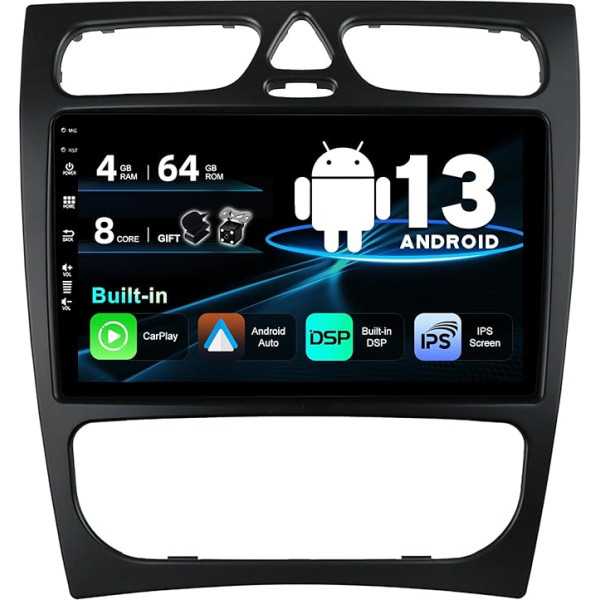 BXLIYER Android 12 IPS auto radio, piemērots Benz C/CLK klases C klases W203 (2000-2004) - Iebūvēts Carplay/Android Car/DSP - LED kamera + MIC - 4G + 64G - DAB 360 kamera SWC Fast-Boot WiFi -2 DIN 9