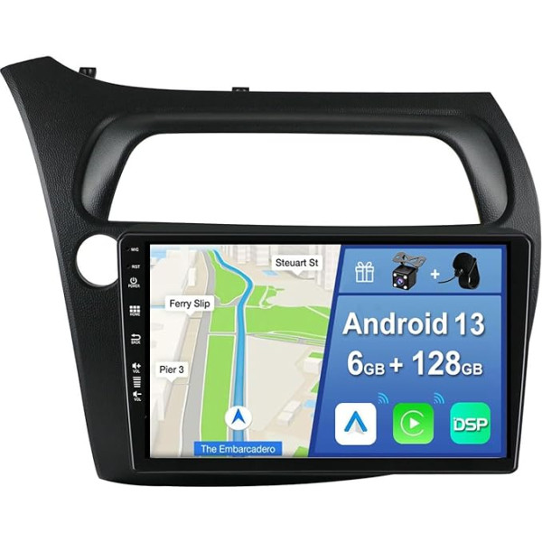 YUNTX [6GB+128GB] Android 12 auto radio Honda Civic (2006-2012) [Iebūvēts CarPlay/Android Car/DSP/GPS] 9 collu IPS 2.5D kamera + MIC-DAB/Mirror Link/Bluetooth 5.0/36 0 kameras vadība pie stūres