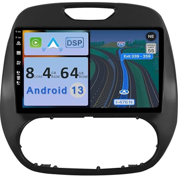 YUNTX [4GB+64GB] Android 12 autoradio priekš Renault Kaptur Captur (2014-2019)-2 Din [Integrēts bezvadu CarPlay/Android Car/DSP/GPS] IPS 2.5D 9 collu kamera + MIC-DAB/Stūres kontrole ung/3600 kamera/MirrorLink