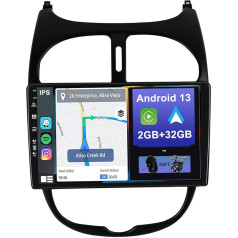 YUNTX Android 12 Auto radio Peugeot 206 (1998-2012) [Iebūvēts CarPlay/Android Car/GPS] 9 collu IPS 2.5D skārienjūtīgais ekrāns Bezmaksas kamera DAB/Stūres vadības pults vadība/MirrorLink/Bluetooth 5.012 /WiFi. /USB/4G