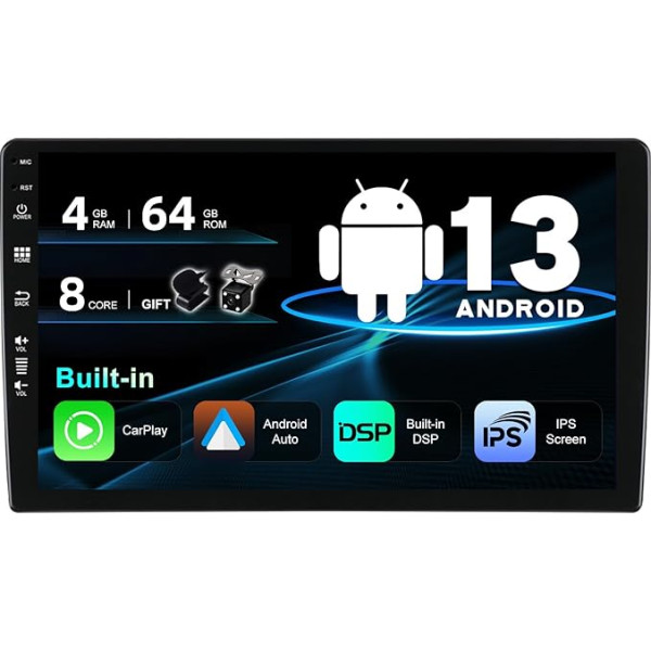 SXAUTO Android 12 Auto radio - [Iebūvēts Carplay/Android Car/DSP] - atpakaļgaitas kamera Bez mikrofonu - [4G + 64G] - 10,1 collu 2,5D - 2 DIN - Atbalsta DAB stūres vadības ierīci 4G WiFi Bluetooth Mirrorlink