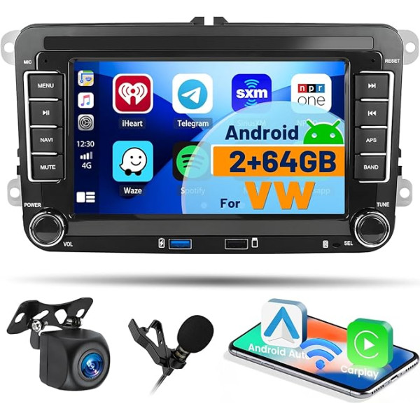 Hikity 2 + 64 GB Android 13 Auto radio VW Polo Golf 5 6 Caddy Tiguan Touran Passat Radio ar navigāciju 7 collu skārienjūtīgais ekrāns Auto radio ar navigāciju WiFi FM/RDS SWC MIC atpakaļgaitas kamera