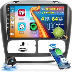 Hikity Android 13 Auto radio ar satelītnavigācijas sistēmu Fiat Doblo 2010-15/Combo 2011-2018, 8-core 4G+64G, Wireless CarPlay un Android Car, 9 collu skārienekrāns DSP 32EQ RDS aizmugures skata kamera