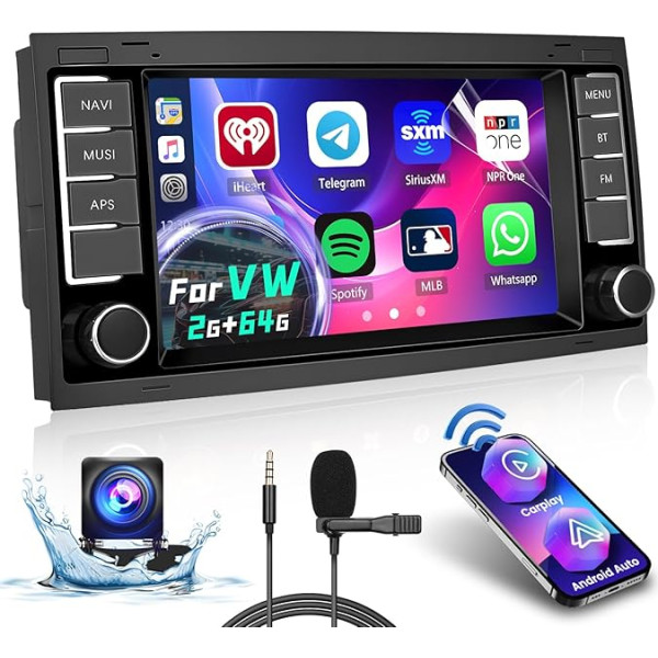 Hikity Android 13 Auto radio VW Touareg Transporter Ts Multivan, 7 collu skārienjūtīgais ekrāns ar Carplay un Android Car Mirror Link Navi BT WiFi GPS Canbus FM/RDS Radio atpakaļgaitas kamera MIC