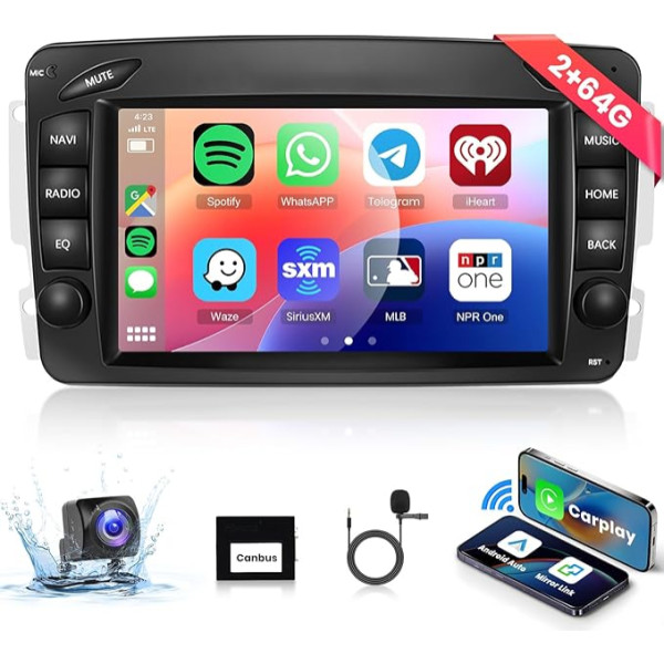 Hodozzy 2+64G Android auto radio priekš Mercedes Benz C CLK G klases W203 W209 W463 Vito W639 7 collu IPS Touch Screen navigācija ar Carplay Android Car, 2 DIN auto radio Bluetooth, WiFi, FM/RDS, atpakaļgaita