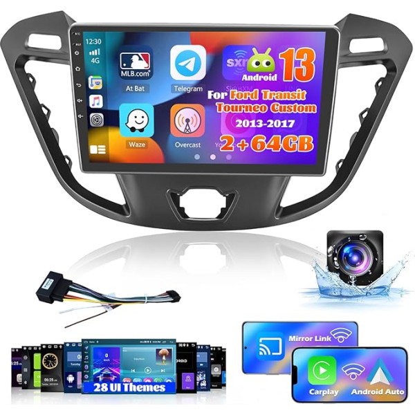 Inefala 2 + 64G Android CarPlay radio Ford Transit Tourneo Custom 2013-2017, 9 collu skārienjūtīgais ekrāns ar bezvadu CarPlay un Android Car, atbalsta GPS navigācijas saiti Spogulis BT RDS WiFi