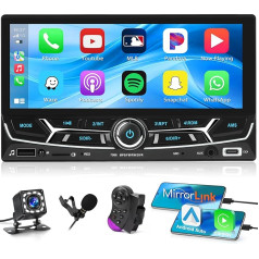 Hikity Double DIN Carplay Auto Bluetooth radio ar Bluetooth ar pogu/Android, 6,86 collu radio 2 DIN ar Bluetooth brīvroku komplektu FM AUX TF TF USB Type-C EQ SWC Mirror Link MIC atpakaļgaitas kamera