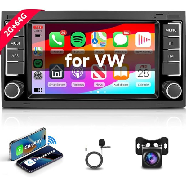 Hodozzy 2G + 64G Android auto radio ar navigācijas sistēmu VW Touareg Transporter Ts Multivan 2004-2011 Carplay Android automašīnai, 7 collu skārienjūtīgais ekrāns Bluetooth ar Mirror Link navigāciju WiFi SWC