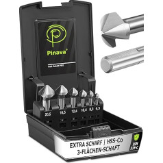 Pinava® Countersink Set HSS Cobalt Pro [3 virsmu vārpsta drošai fiksācijai] - augstas kvalitātes profesionāls Countersink komplekts metālam, nerūsējošajam tēraudam, plastmasai, kokam - Countersink Drill Sharp 90° Diametrs