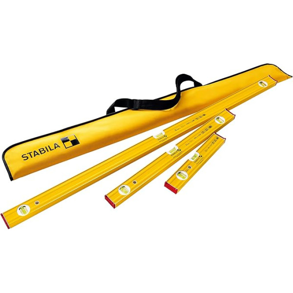 STABILA Pro Set 80 AS 4 detaļu līmeņrāžu komplekts 120 cm, 60 cm, 30 cm, soma, pastiprināts alumīnija profils, integrēts slīdēšanas aizbīdnis, ražots Vācijā, dzeltens