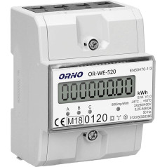 Orno OR-WE-520 Elektroenerģijas skaitītājs ar MID sertifikātu, 0.25A - 80A, 3 x 230V/400V, 50/60Hz, 800 imp/kWh, 3 fāžu elektroenerģijas patēriņa indikators ar MID sertifikātu