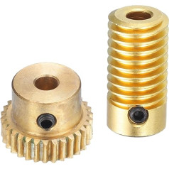 sourcing map Worm Gear Set - 0.5 Module, 30:1 Reduction Rate, 4mm Hole Dia, Gear Shaft and 4mm Hole Diameter, Gear, 30T Drive Gear(Brass)